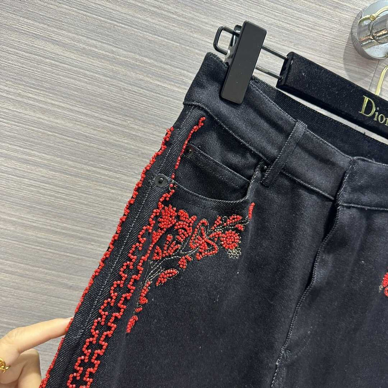 D*or cotton embroidered pants black