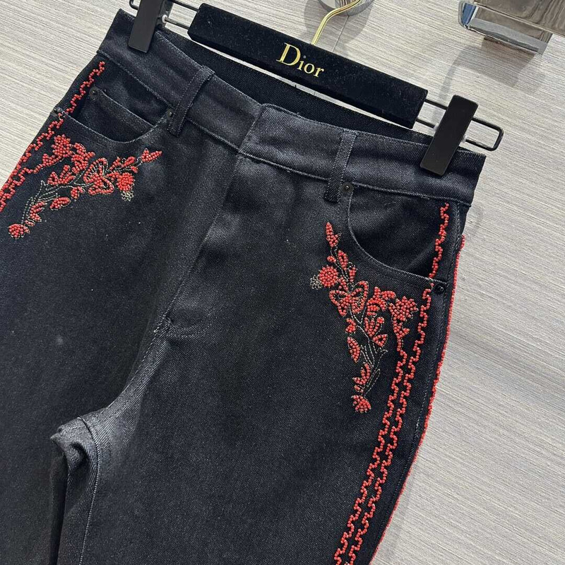 D*or cotton embroidered pants black