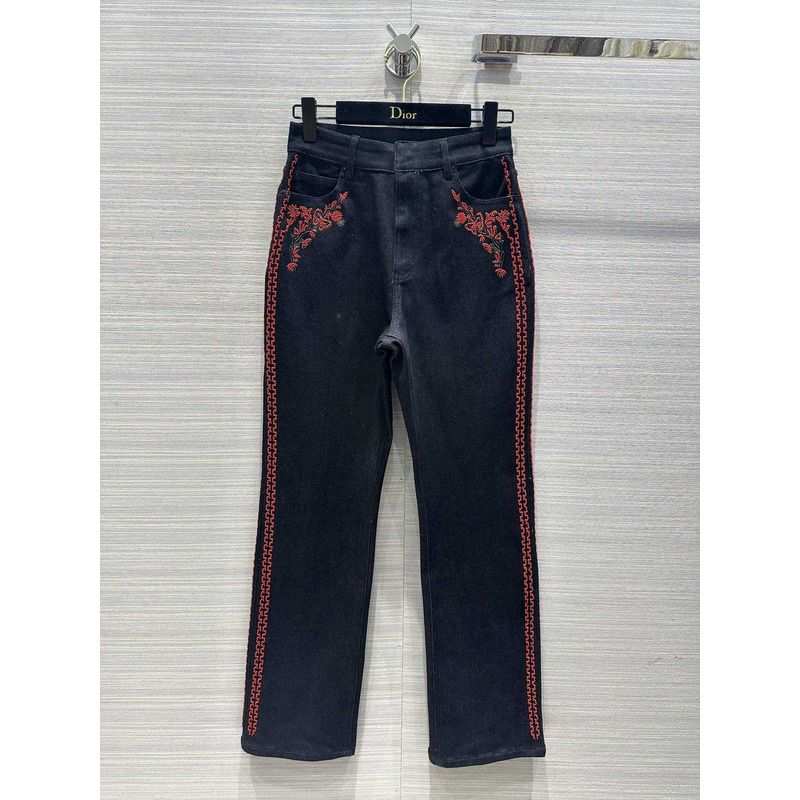 D*or cotton embroidered pants black