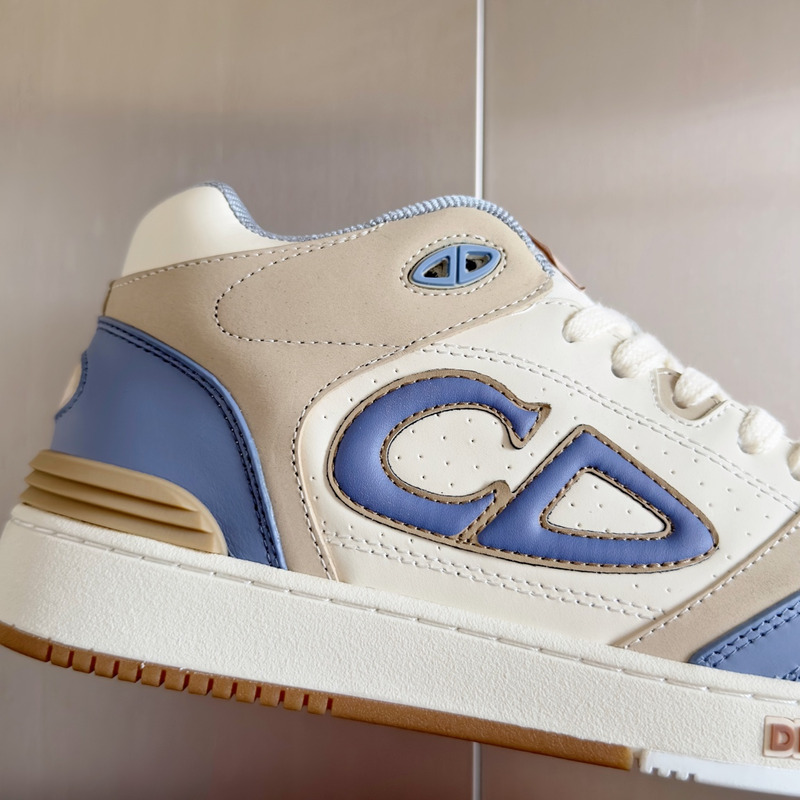 D*or b57 mid-top sneaker smooth calfskin and suede blue and cream