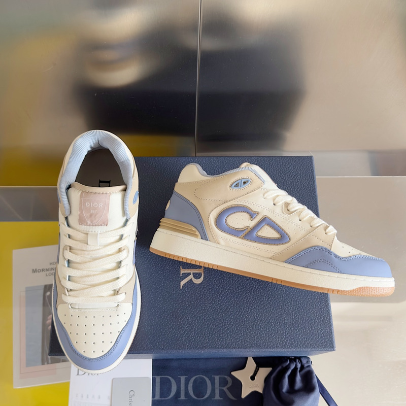 D*or b57 mid-top sneaker smooth calfskin and suede blue and cream