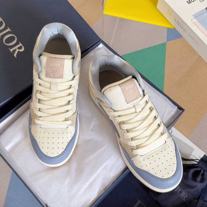 D*or b57 mid-top sneaker smooth calfskin and suede blue and cream