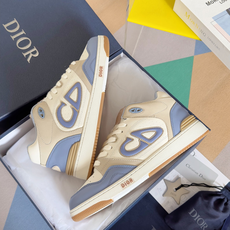 D*or b57 mid-top sneaker smooth calfskin and suede blue and cream