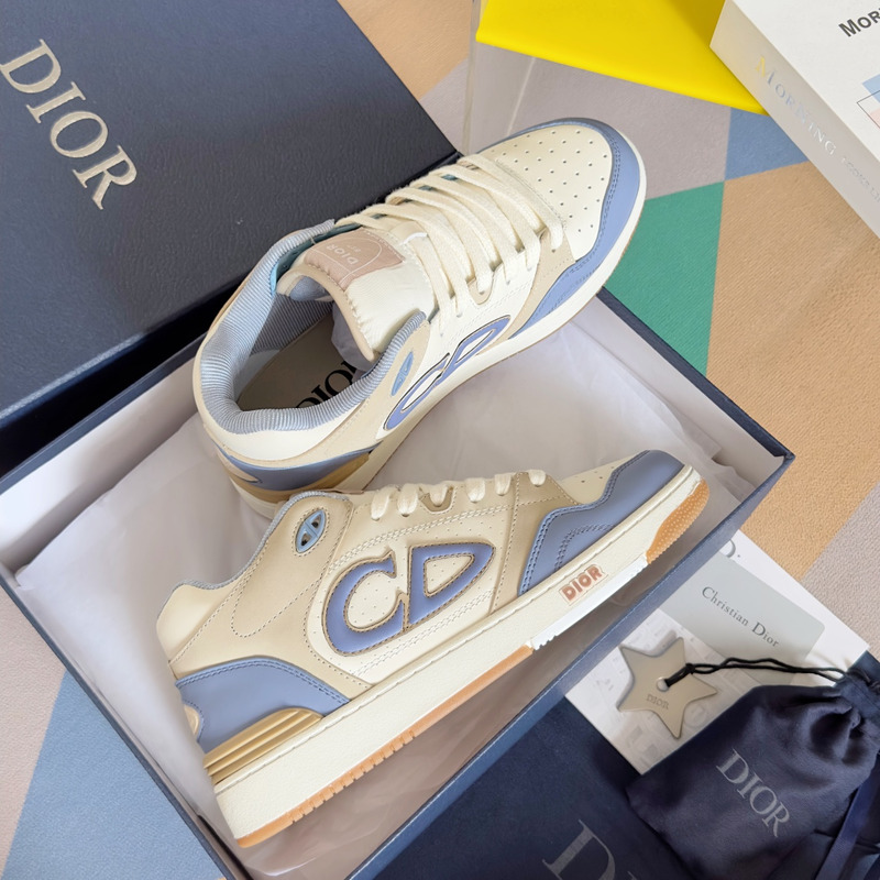 D*or b57 mid-top sneaker smooth calfskin and suede blue and cream