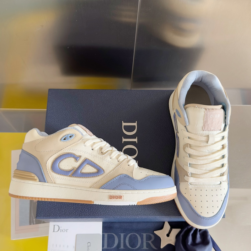 D*or b57 mid-top sneaker smooth calfskin and suede blue and cream