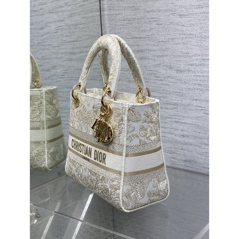 ch**an D*or medium lady d-lite bag gold-tone and white butterfly around the world embroidery