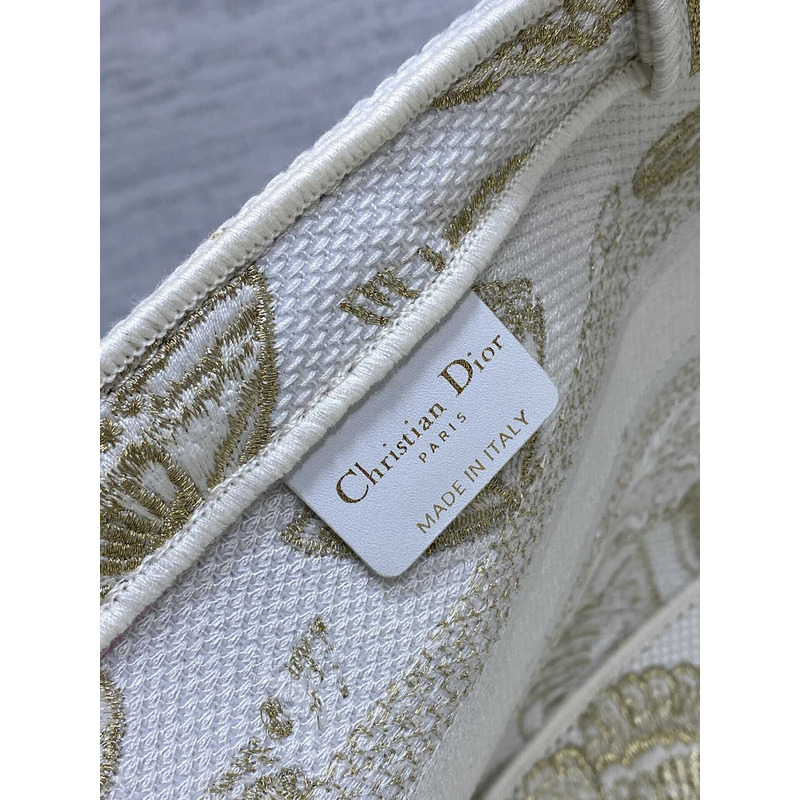 ch**an D*or hat basket bag white and gold-tone gradient butterflies embroidery