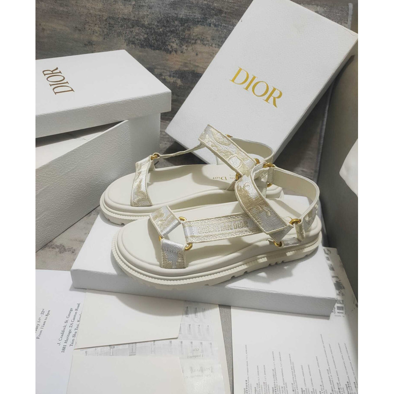 ch**an D*or d-wave sandal white and gold-tone gradient butterflies embroidered cotton with metallic thread