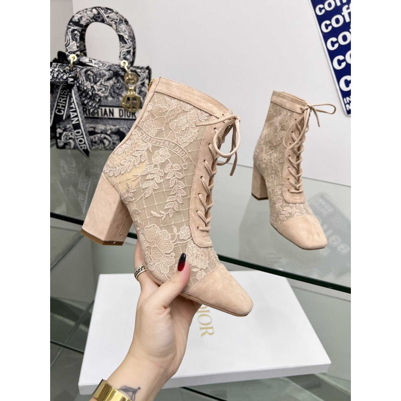 D*or naughtily-d ankle boot transparent mesh suede calfskin beige