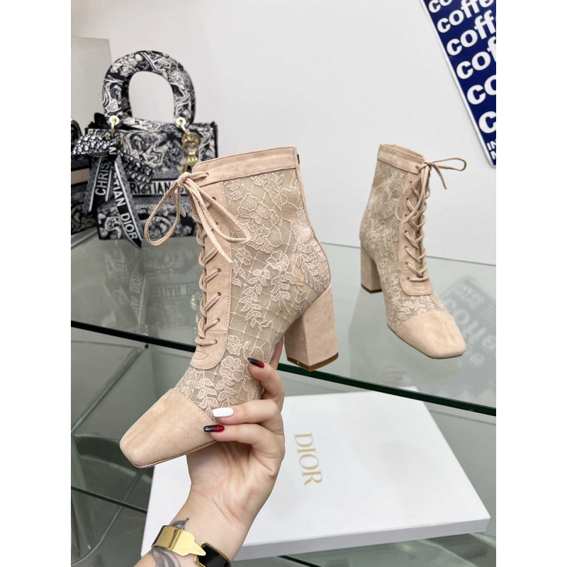 D*or naughtily-d ankle boot transparent mesh suede calfskin beige