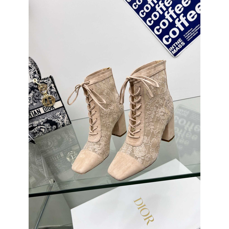 D*or naughtily-d ankle boot transparent mesh suede calfskin beige