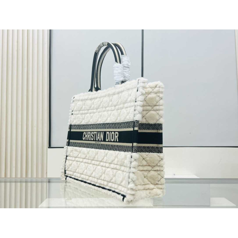 D*or small D*or book tote latte cannage shearling white