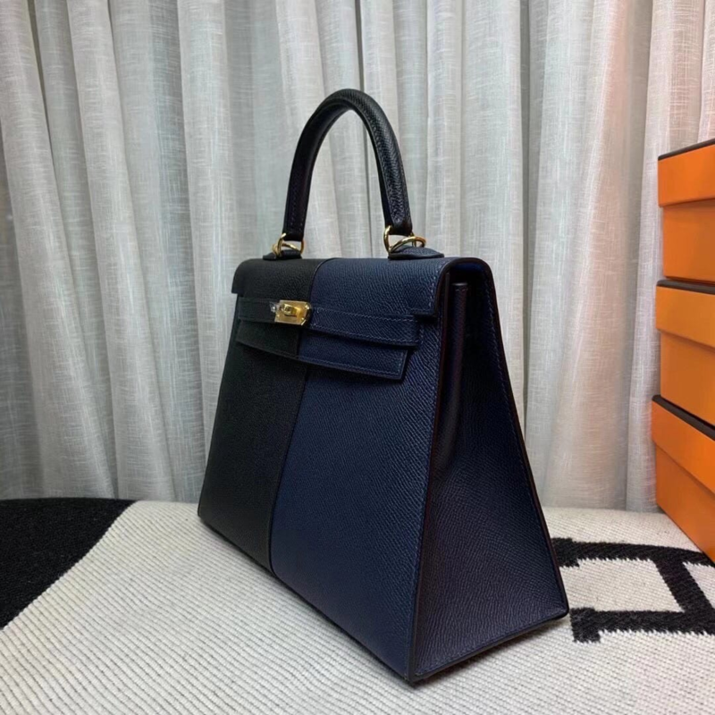 H**mes epsom casaque kelly sellier 28 bleu indigo black blue bag