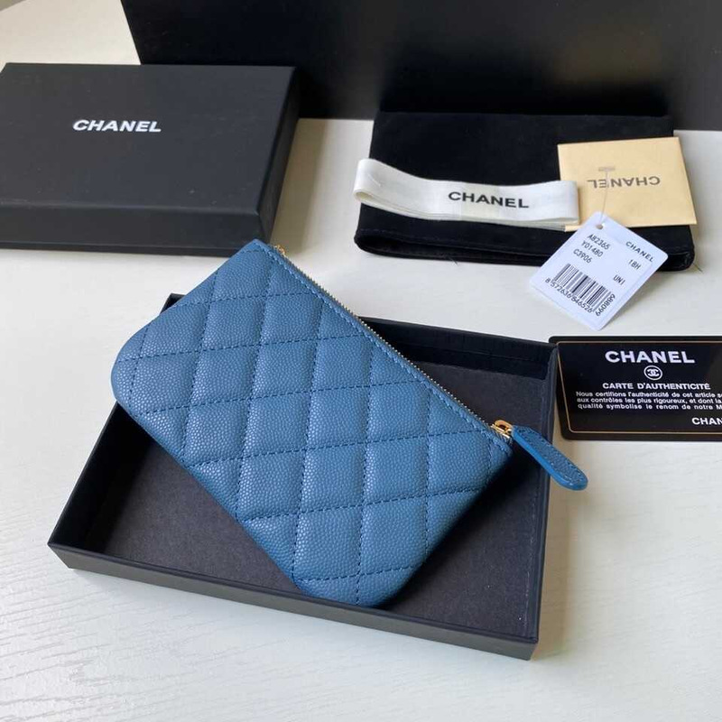 Ch*el caviar quilted zipped key holder case blue