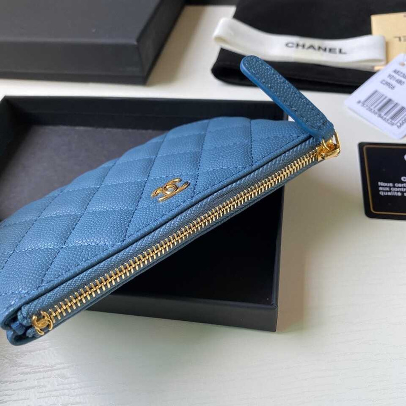 Ch*el caviar quilted zipped key holder case blue