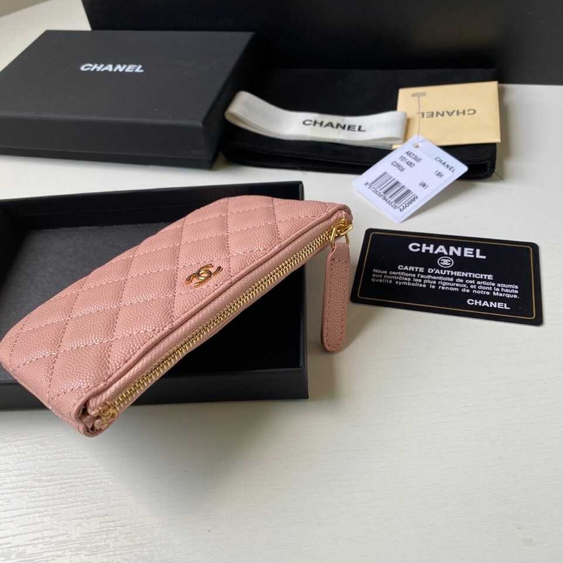 Ch*el caviar quilted zipped key holder case pink