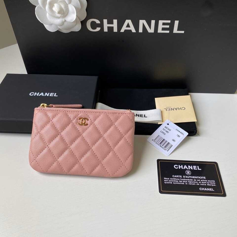 Ch*el caviar quilted zipped key holder case pink