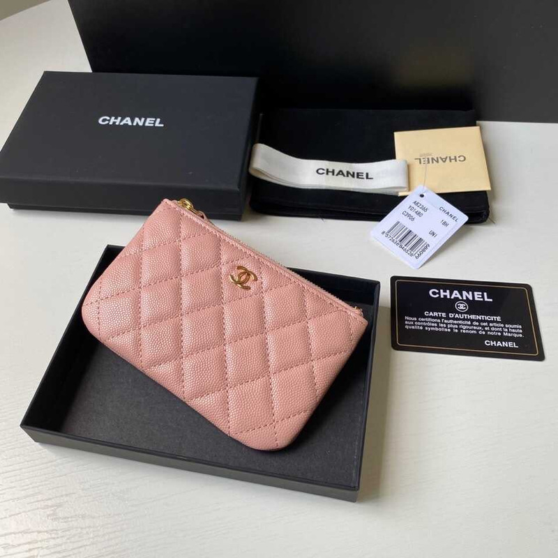 Ch*el caviar quilted zipped key holder case pink