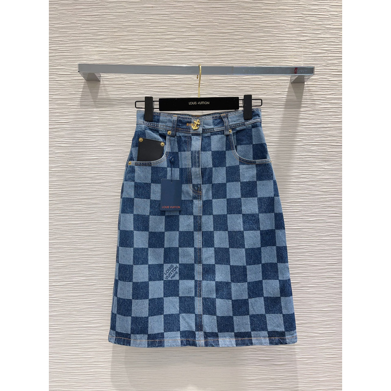 l**is V*t*n damier denim skirt blue