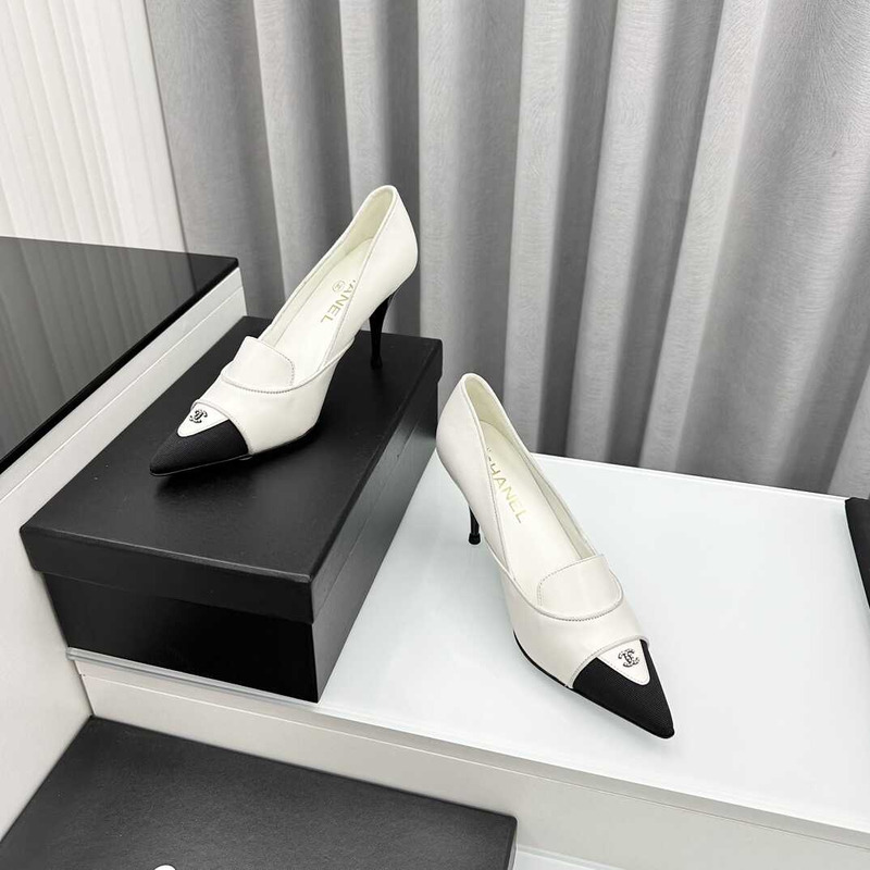 Ch*el pointed toe heels white