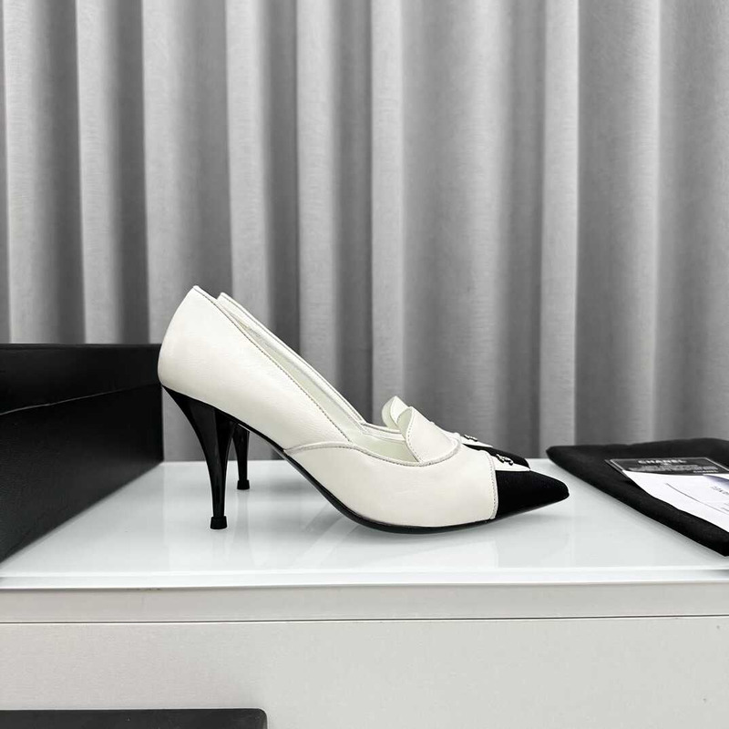 Ch*el pointed toe heels white