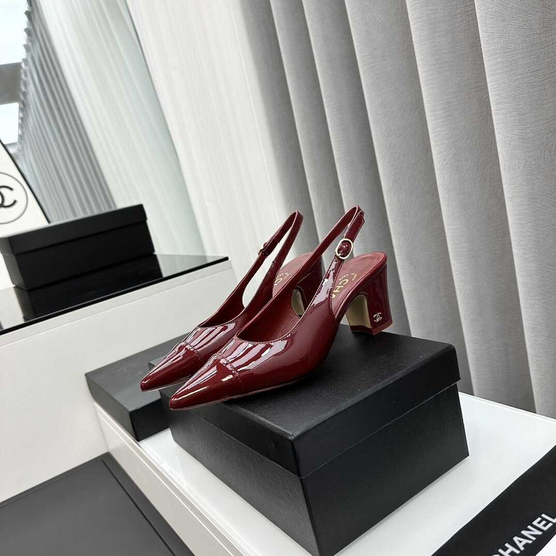 Ch*el slingbacks patent calfskin red