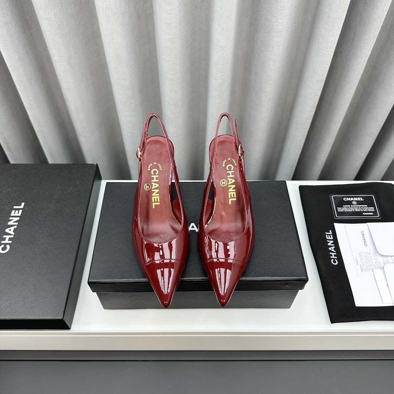 Ch*el slingbacks patent calfskin red