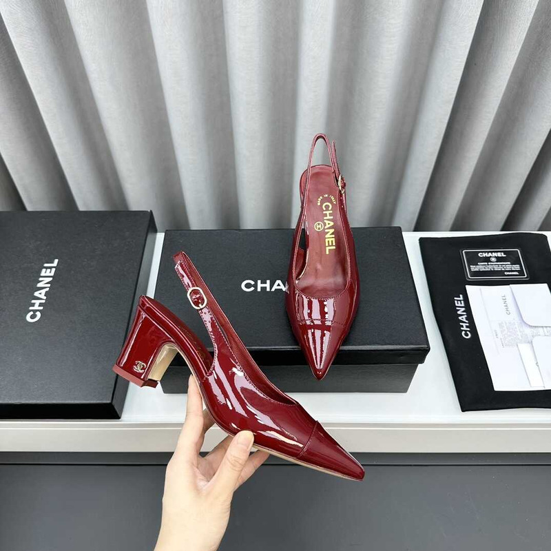 Ch*el slingbacks patent calfskin red