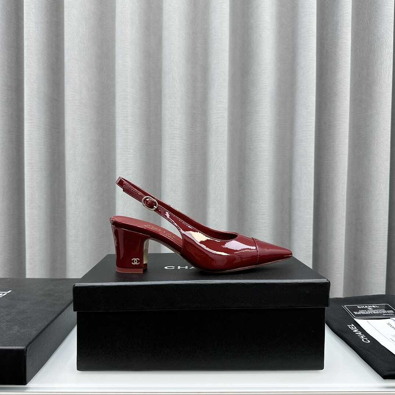 Ch*el slingbacks patent calfskin red