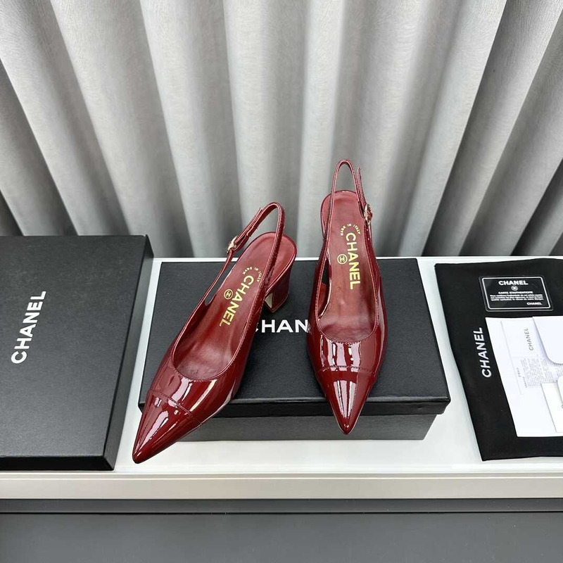 Ch*el slingbacks patent calfskin red