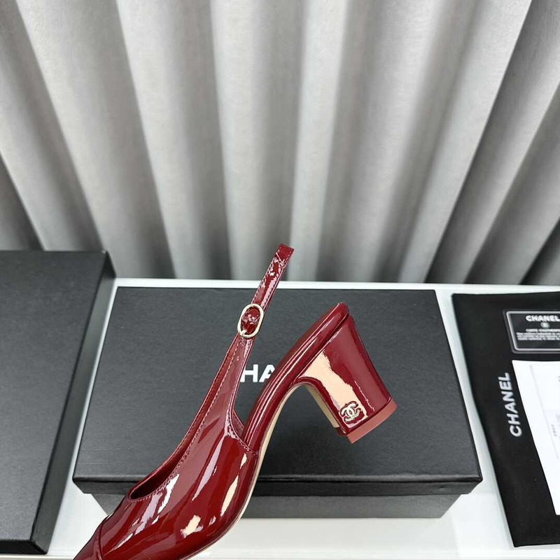 Ch*el slingbacks patent calfskin red