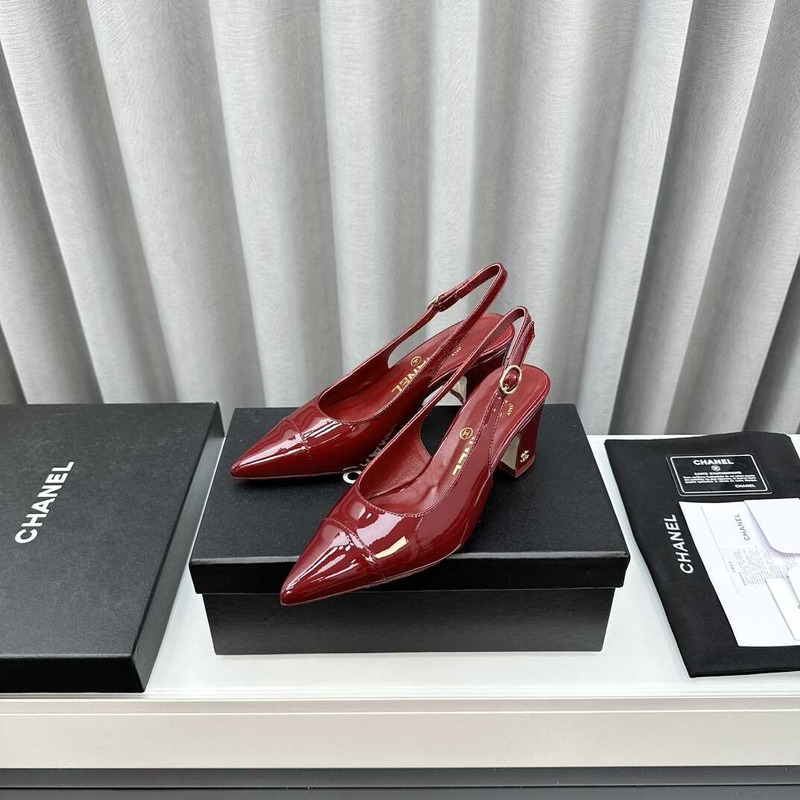 Ch*el slingbacks patent calfskin red