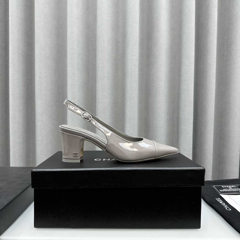 Ch*el slingbacks patent calfskin grey