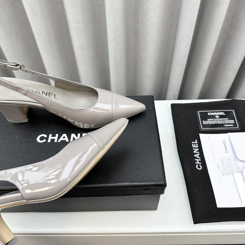 Ch*el slingbacks patent calfskin grey