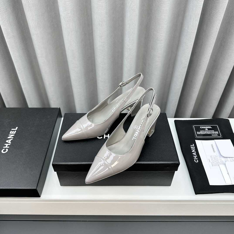 Ch*el slingbacks patent calfskin grey