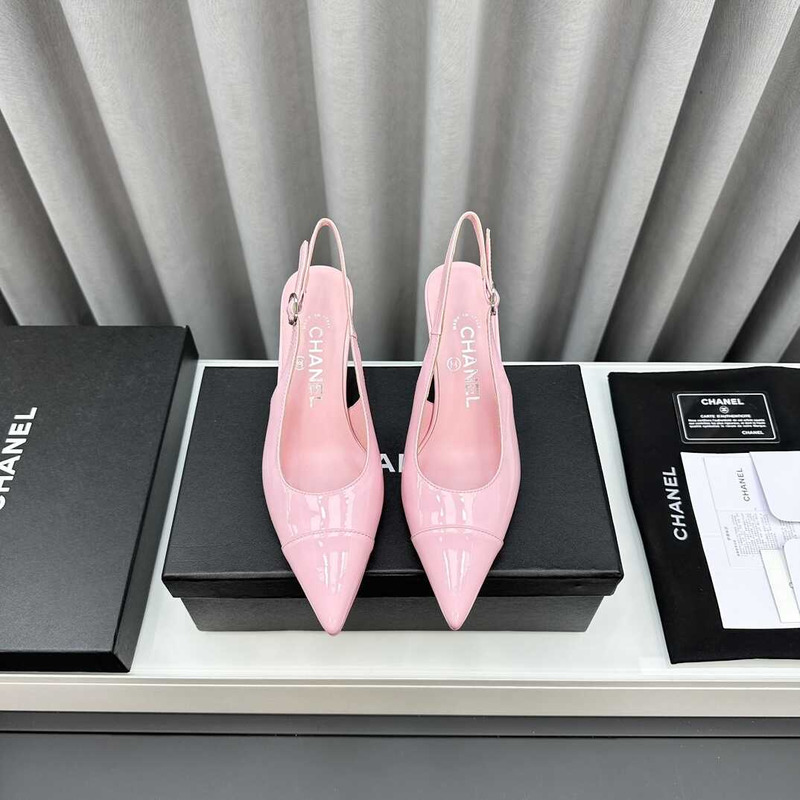 Ch*el slingbacks patent calfskin pink