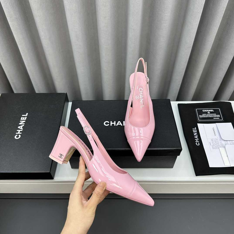 Ch*el slingbacks patent calfskin pink