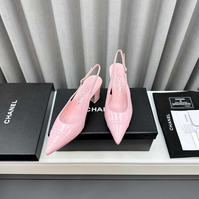 Ch*el slingbacks patent calfskin pink