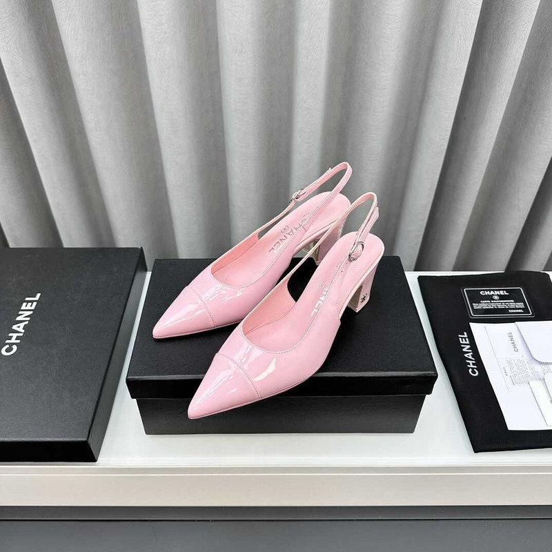 Ch*el slingbacks patent calfskin pink