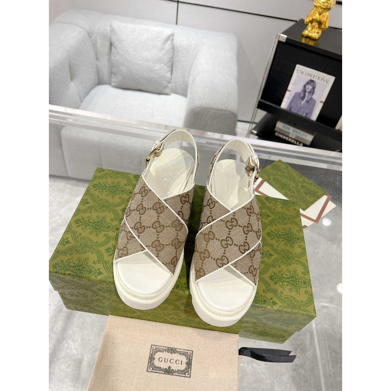 G*u*i women\''s gg sup*e lug sole sandals beige and white