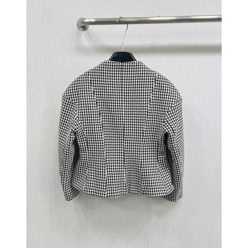 D*or fitted jacket with officer collar black and white houndstooth wool