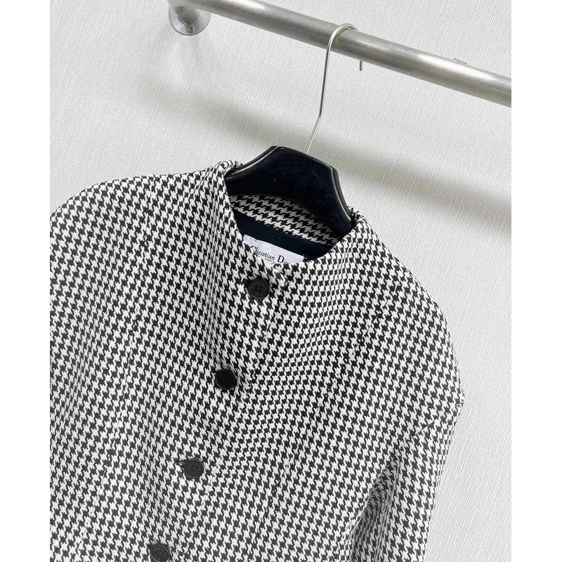 D*or fitted jacket with officer collar black and white houndstooth wool