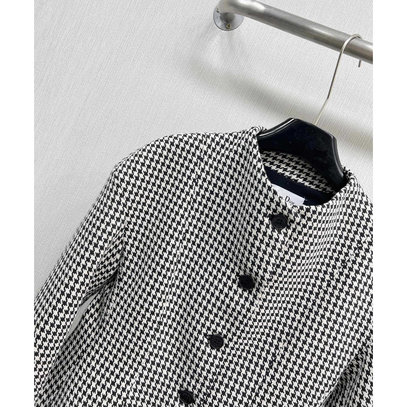 D*or fitted jacket with officer collar black and white houndstooth wool