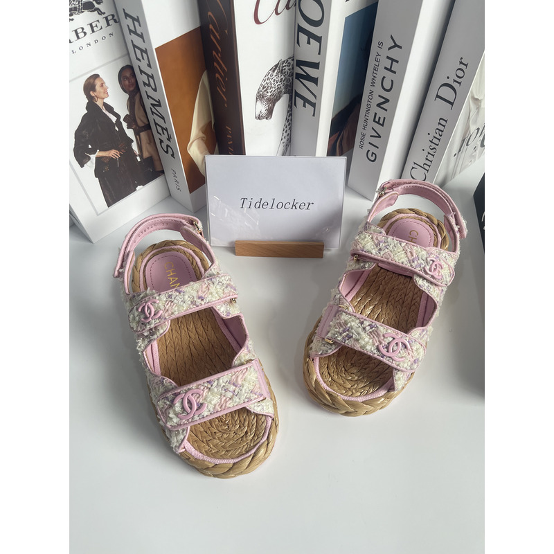 Ch*el tweed sandals pink