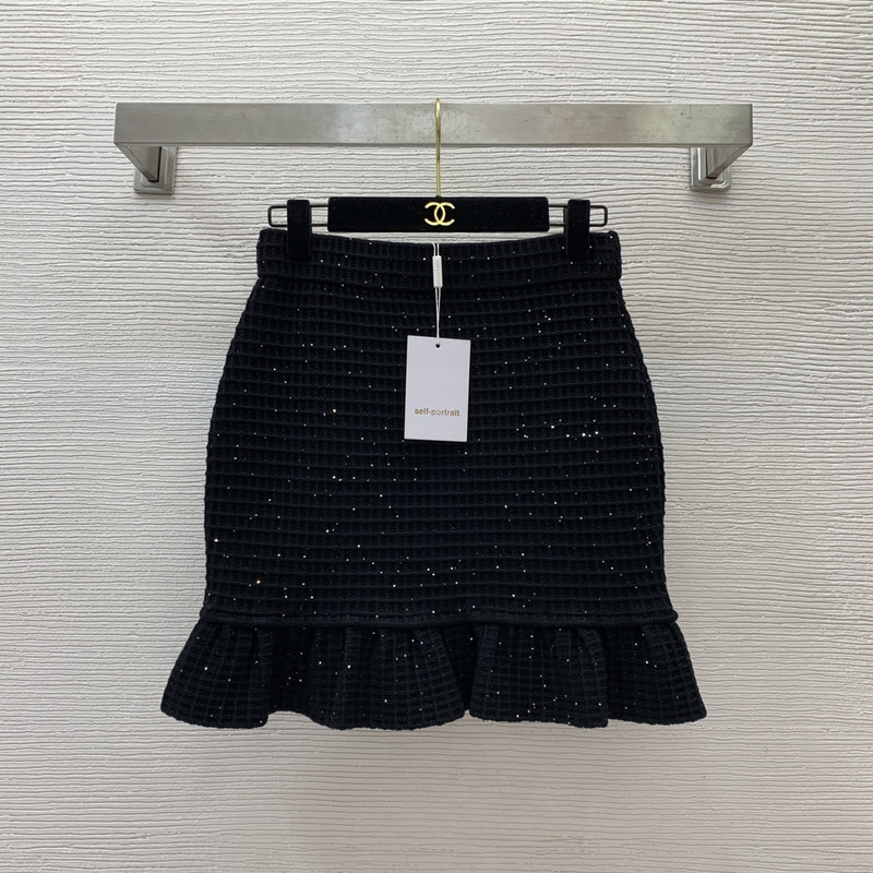 Self portrait Sequin Textured Knit Skirt Black