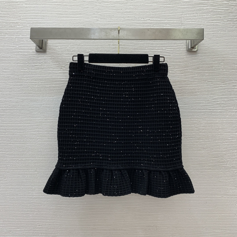 Self portrait Sequin Textured Knit Skirt Black