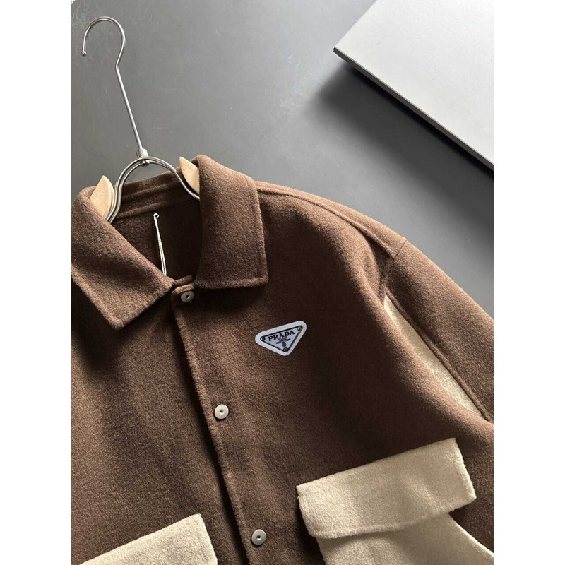 Pra*a button-up jacket  brown and white