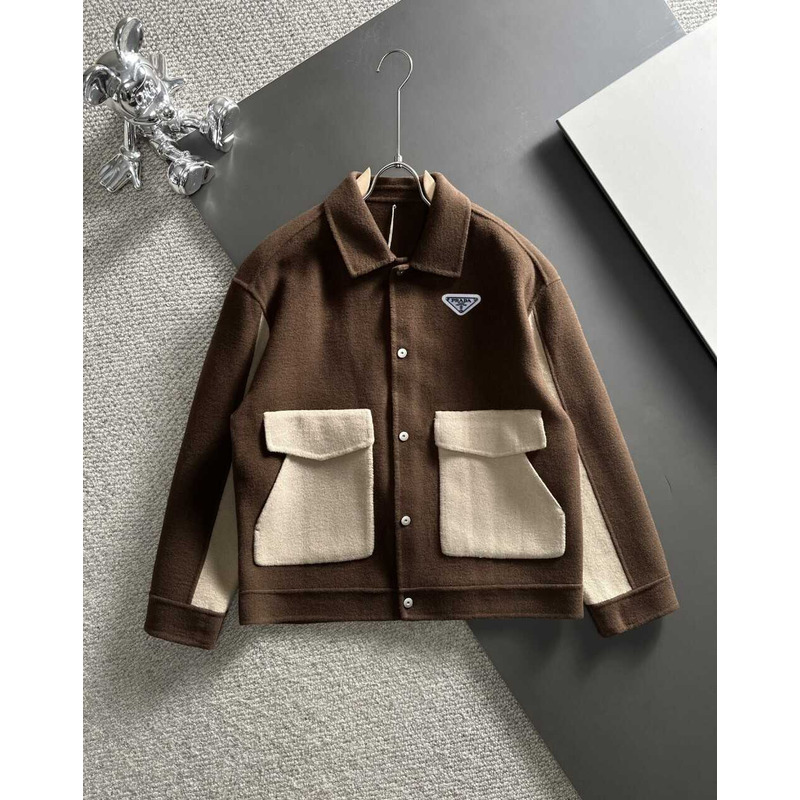 Pra*a button-up jacket  brown and white