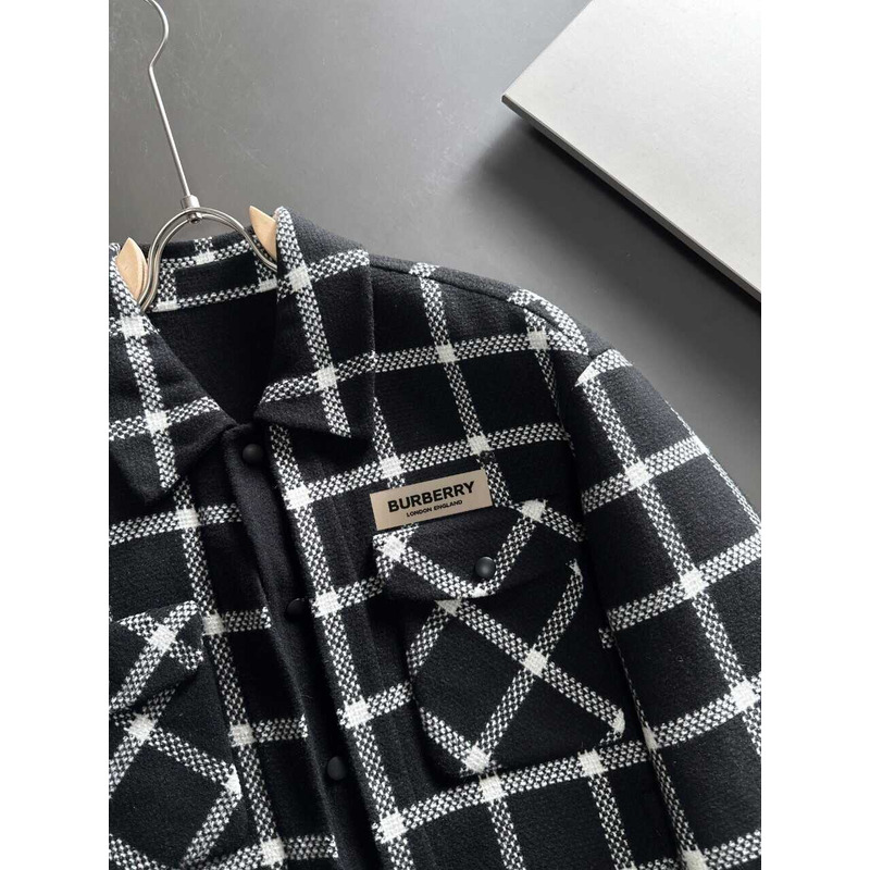 B**rry checked wool blend coat shirt black and white