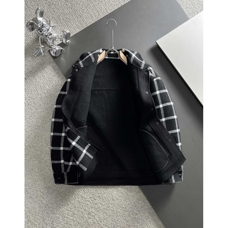 B**rry checked wool blend coat shirt black and white